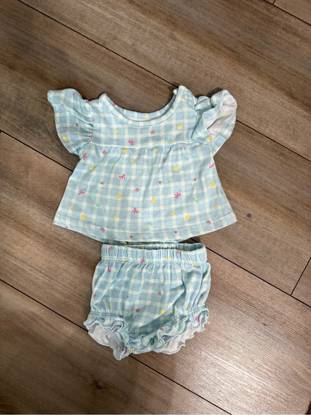 Baby Girl Light Blue Plaid Ruffle Top & Bloomers Set